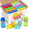 50 Pack Mini Bubble Bottles with Built-in Wands, 10 Neon Colors Bulk Set
