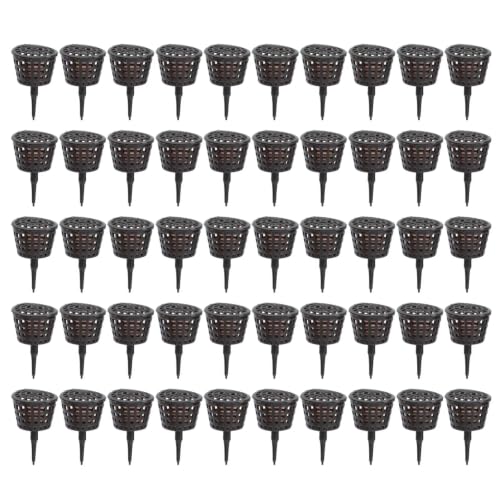 50 Pack Plastic Plant Fertilizer Baskets, Breathable Mesh Fertilizer Insert Cups with Ground Spike, Durable Fertilizer Holders for Potted Flowers, Bonsai, Balcony & Garden Plant Care