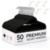 50 Pack Velvet Hangers, Non-Slip with 360° Swivel Hooks & Tie Racks Black