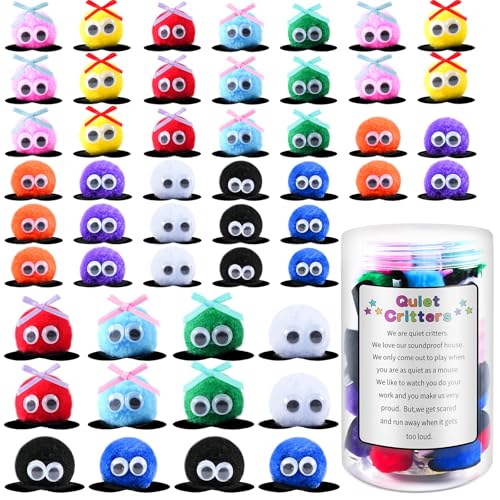 50 Pcs 1Inch Multicolor Pom Poms Critters with Plastic Jar Quiet Critters Classroom Management, Behavior Classroom Management, Homeschooling, Educational and Learning Activities for Kids (Pom Poms)