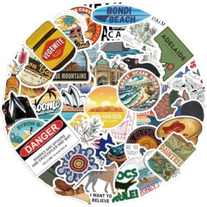 50 Pcs Australia Stickers Australia Travel Stickers Australia Civilization Waterproof Vinyl Decals for Water Bottles Laptop Luggage Cup Computer Mobile Phone Skateboard Guitar Helmet Snowboard Décor
