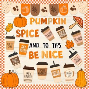 50Pcs Fall Bulletin Board Decorations, Autumn Classroom Decor, Fall Pumpkin Spice Coffee Cup Maple Leaves Patch Paper Cutouts, Thanksgiving Bulletin Board Set