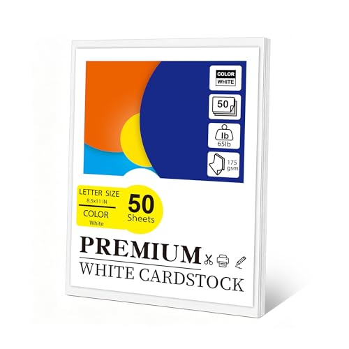 50 Sheets White Cardstock,8.5 x 11 Inch Cardstock Paper,65 lb/175 gsm,Card Stock Printer Paper for invitations,business cards,crafts and printing