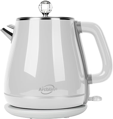 Electric Kettle 1.8L, Arcblin Retro Electric Tea Kettle for Boiling Water, 1350W Fast Boil, Stainless Steel Interior, BPA Free, Automatic Shut Off, Boil-Dry Protection, Pearl White