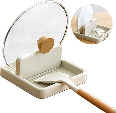 1 Pack Spoon Rests with Lid Holder for Multiple Utensils, Utensil Rest & Spoon holder for Kitchen Counter, Stove Top, Heat Resistant Kitchen Utensil Holder for Spatulas Holder, Pot Lid, Tongs, Ladles
