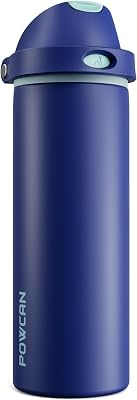 POWCAN 24 oz Insulated Stainless Steel Water Bottle: 2-in-1 Push-Button Spout & Quick-Flip Straw, Leakproof, Cold 24 Hrs, Fits Car Cup Holder, Sports Bottle for Travel, Gym, School Gift (Wit & Wings)