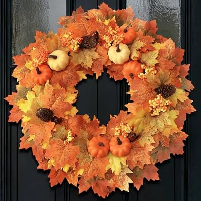 WIRONLST 22 Inch Fall Wreaths for Front Door
