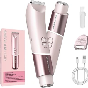 SHEGLAM Bikini Trimmer for Women-2-in-1 Electric Razors with Exfoliating & Dual Head Shaver, Ceramic Hypoallergenic Blade, IPX7 Waterproof, 2 LED Light, USB-C Rechargeable Cordless Body Hair Trimmer