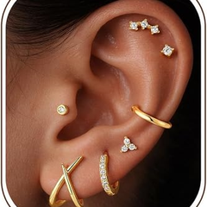 Turandoss 14K Gold Plated Stud Hoop Earrings Set