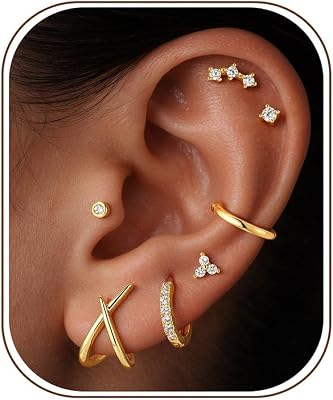 Turandoss 14K Gold Plated Stud Hoop Earrings Set