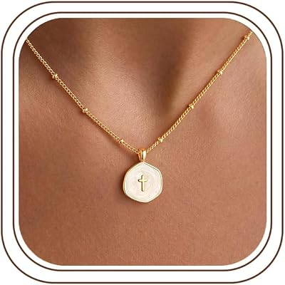 M MOOHAM Dainty 14K Gold Plated Enamel Mini Cross Necklace