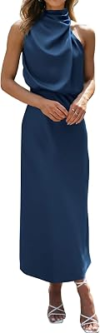 BTFBM Mock Neck Cocktail Dresses for Women Summer,Dark Blue,S