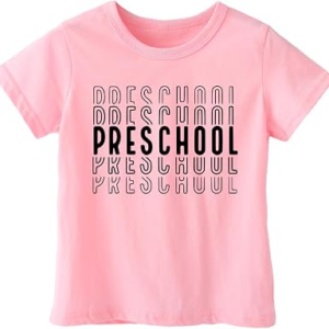 hrcfbk Repeating Preschool Toddler Baby Boys Girls Back to School Shirt First Day of Preschool T-Shirt (Pink Repeating Preschool,3-4T)