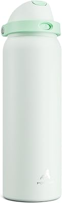 POWCAN 40 oz Metal Water Bottle with Straw for School: One-hand Push Button Lid, Leakproof, Keep Cold 24Hrs, BPA-Free, Insulated Stainless Steel Flask for College, Sports, Gym, Workouts (Mint Green)