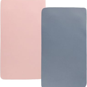 Stretchy Fitted Crib Sheets Set 2 Pack Portable Crib Mattress Topper for Baby Girl Boy,Ultra Soft Jersey Material, Grey & Pink