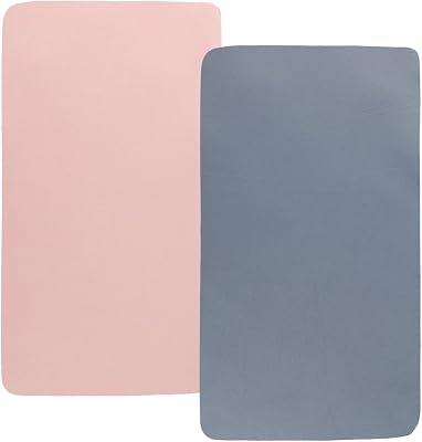 Stretchy Fitted Crib Sheets Set 2 Pack Portable Crib Mattress Topper for Baby Girl Boy,Ultra Soft Jersey Material, Grey & Pink