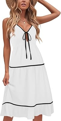 ECOWISH Tie Front V-Neck Midi Dress