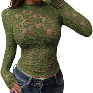 BTFBM Women Mesh Long Sleeve Tops