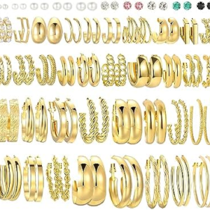 FAXHION 46 Pairs Gold Hoop Earrings Set
