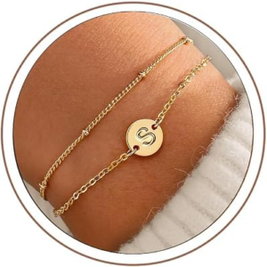 MONOZO Dainty Disc Initial Bracelet