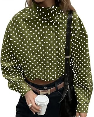 TANKANEO Polka Dot Zip Up Cropped Jackets