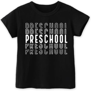hrcfbk Repeating Preschool Toddler Baby Boys Girls Back to School Shirt First Day of Preschool T-Shirt (Black Repeating Preschool,4-5T)