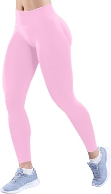 YOAKUKA Women's Seamless Leggings High Waisted Compression Workout Leggings Tummy Control Yoga Pants Baby Pink