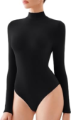 REORIA Long Sleeve Turtleneck Bodysuit Top