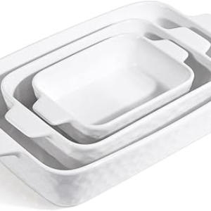 Casserole Dishes for Oven, 9×13 Ceramic Baking Dishes Set of 3, Rectangular Deep Lasagna Pans with Handles, Kitchen Baking Pan, Wedding Gift, Elegant White