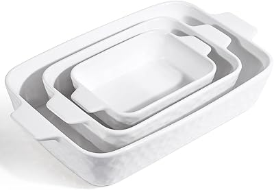 Casserole Dishes for Oven, 9x13 Ceramic Baking Dishes Set of 3, Rectangular Deep Lasagna Pans with Handles, Kitchen Baking Pan, Wedding Gift, Elegant White