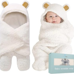BlueMello Baby Bear Swaddle Blanket | Ultra-Soft Plush Essential for Infant 0-6 Months | Receiving Swaddling Wrap White | Ideal Newborn Registry and Toddler Accessories | Perfect Baby Boy Shower Gift