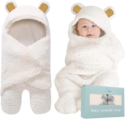 BlueMello Baby Bear Swaddle Blanket | Ultra-Soft Plush Essential for Infant 0-6 Months | Receiving Swaddling Wrap White | Ideal Newborn Registry and Toddler Accessories | Perfect Baby Boy Shower Gift