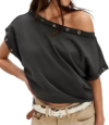 Womens Off the Shoulder Eyelet Short Sleeve Top