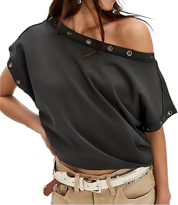 Womens Off the Shoulder Eyelet Short Sleeve Top