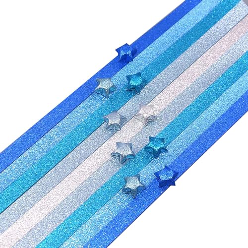 520 Sheets Origami Star Paper Glitter Stars Blue Cute Strips Lucky Star Decoration Folding Paper for DIY Hand Art Crafts, Supplies (Blue- 520 sheets)