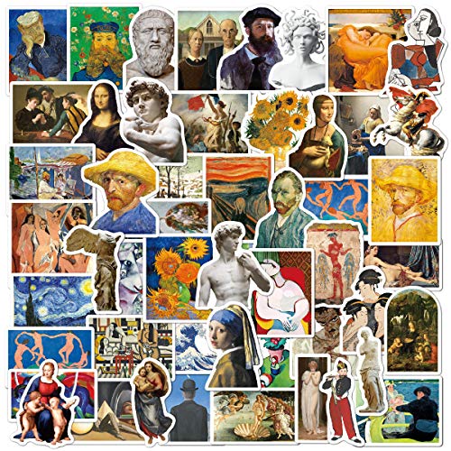 52 Pcs Aesthetic Famous Painting Stickers,Van Gogh Artist Decals for Laptop Water Bottles Bicycle Skateboard Scrapbook,Waterproof Vinyl for Wall, Museum Fine Art