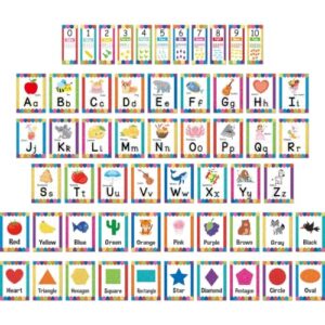 57 Pcs Alphabet for Classroom Wall ABC Alphabet Poster Letters Number line Colors Shapes Wall Chart Cards Bulletin Board Decorations for Back to School Classroom Decor(Vertical Stripes)