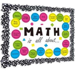 59 Pcs Math Classroom Bulletin Board Decoration Set Mathematics Symbol Cut Outs & 3D Black White Burlap Border Back to School Educational Wall Decor for Elementary Middle School Teacher Supplies