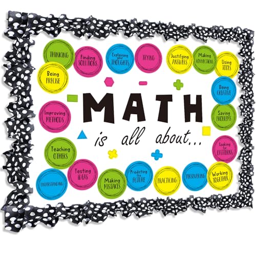 59 Pcs Math Classroom Bulletin Board Decoration Set Mathematics Symbol Cut Outs & 3D Black White Burlap Border Back to School Educational Wall Decor for Elementary Middle School Teacher Supplies