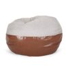 5 Foot Two Color Fabric and Faux Leather Rounded Bean Bag, Light Grey and Coffee Brown