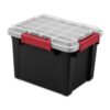 5 Gallon Waterproof Storage Bin with Gasket Seal, Black Plastic Small Tote with Latching Lid and Handles