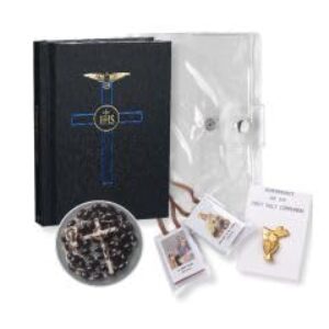 5pc. Boys Black Blessed Trinity Missal with New Mass Gold and Blue Stamped Cover - P65