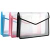 5Pcs A4 Plastic Expanding File Folder Transparent Waterproof Document Bag with Press Button for Office Data Storage(Blue)