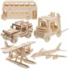 5pcs Wooden Interlocking Blocks DIY Craft Model, Khaki