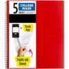 5 Subject College Ruled Notebook + Study App, 8.5" x 11", Fire Red