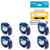 6-Pack Compatible with Dymo 91331 Label Tapes Compatible with Dymo Letra Tag Label Maker, Black on White Plastic Tapes 1/2" x 13'