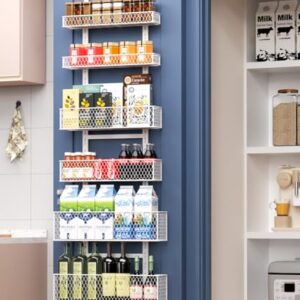 6-Tier Over The Door Pantry Organizer,Hanging Spice Rack,Grid Basket,White