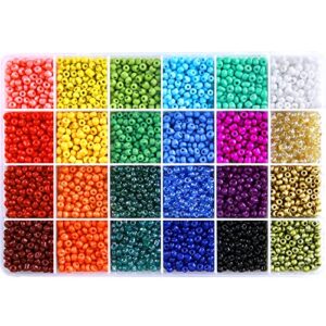 6000pcs 24 Color Glass Seed Beads, 6/0 4mm Small Beads with Container Box