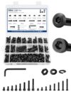 600PCS M6 Screws Assortment Kit, 12.9 & 10.9 Grade Alloy Steel Socket Head Cap & Button Head Screws with Hex Nuts, Flat & Spring Lock Washers, Metric Bolt Set S4 & S5 Hex Key Included, Black Oxide