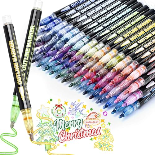 60 Colors Outline Markers,Double Line Shimmer Marker Pens Christmas Decor